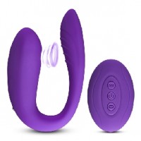 Clitoral & Couples Vibrator w/Sucking, 10 Function, Rechargeable, w/Remote Control PURPLE